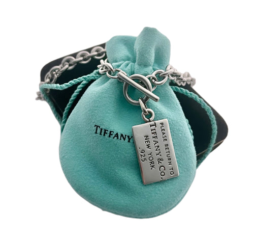 Repurposed Vintage Tiffany Tag Charm Toggle Necklace