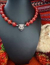 Load image into Gallery viewer, Repurposed *Rare* 3D Gucci Carved Sterling Tiger Head Hand~Beaded 10mm Red Carnelian Necklace