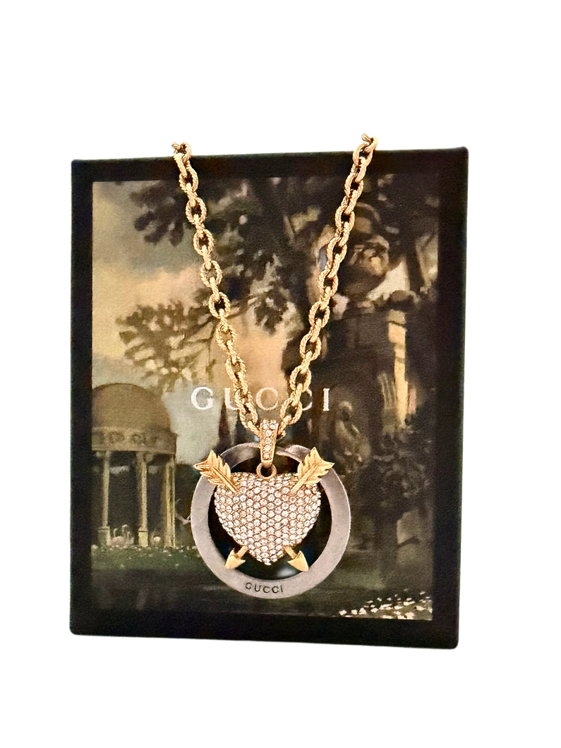 Repurposed Mix Metals Gucci Keyring & Crystal Puffy Heart Necklace