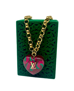 Repurposed Louis Vuitton Pink & Green Leopard Charm Necklace