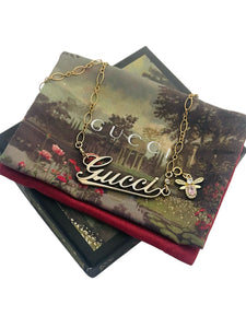 Repurposed Gucci Cursive Charm & Removable Crystal Pavè Bee Necklace