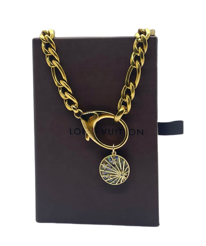 Repurposed Louis Vuitton Clasp & Celestial Abalone Shell Charm Necklace