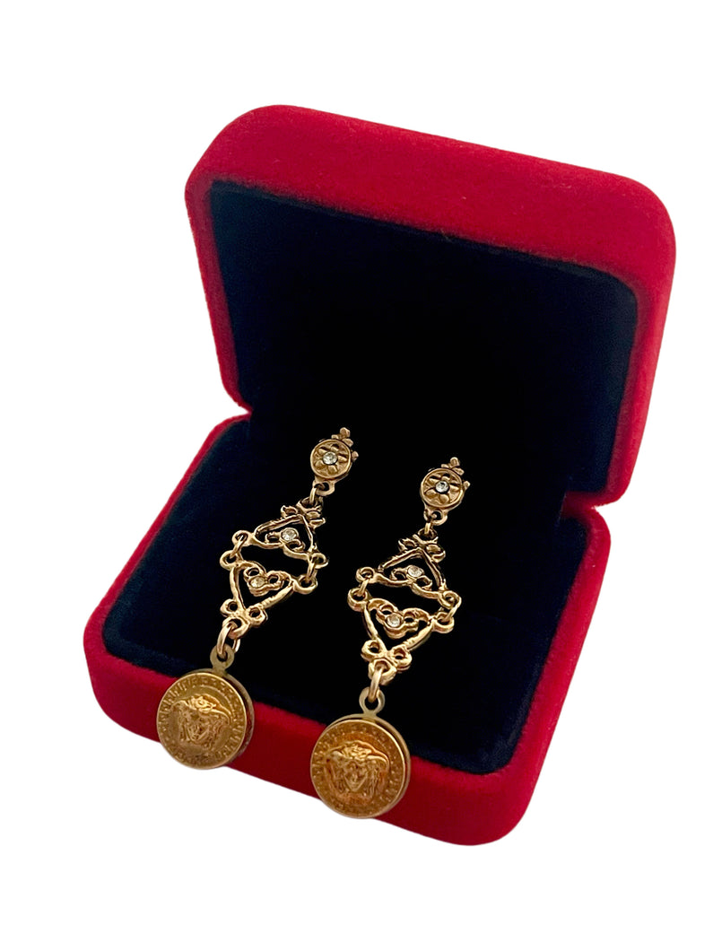 *One of a Kind* Repurposed Versace Medusa Hardware & Crystal Drop Earrings