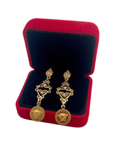 Load image into Gallery viewer, *One of a Kind* Repurposed Versace Medusa Hardware &amp; Crystal Drop Earrings