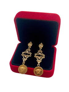 *One of a Kind* Repurposed Versace Medusa Hardware & Crystal Drop Earrings