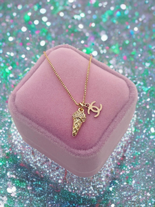 Repurposed Mini CC Charm Crystal Pavé Ice Cream 🍦 Cone Necklace