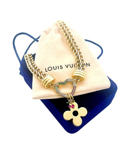 Repurposed Louis Vuitton Signature Flower Charm Vintage Carabiner Necklace