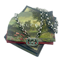 Load image into Gallery viewer, Repurposed Green &amp; Silver Tone Interlocking GG Vintage Necklace