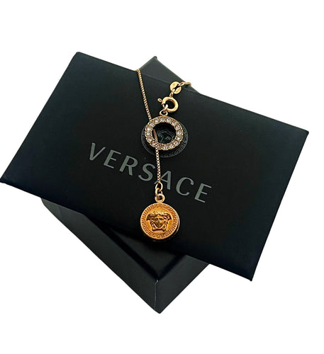Repurposed Versace Medusa Hardware & Crystal Pavè Lariat Necklace