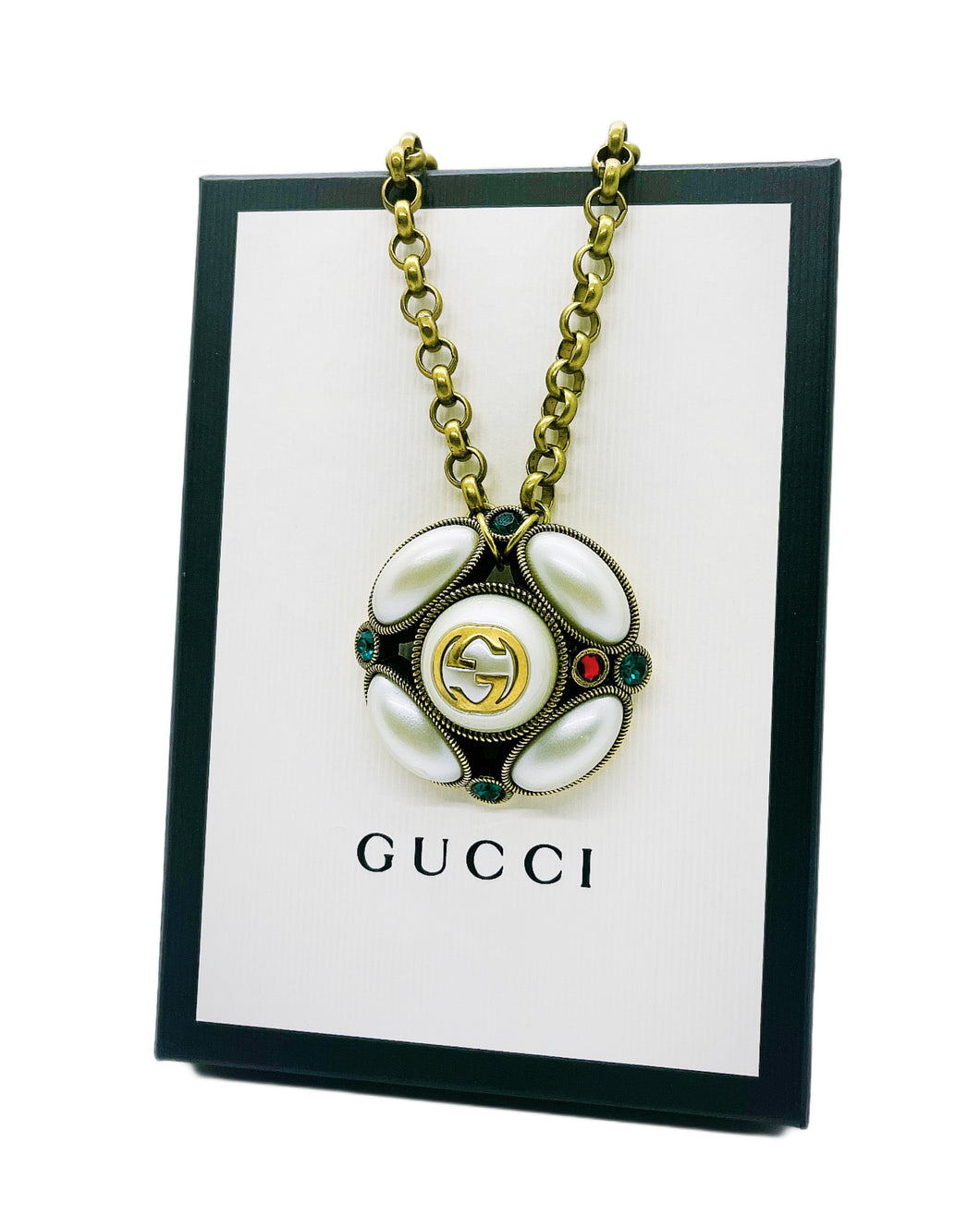 X~Large Repurposed Crystal Interlocking GG Gucci Hardware Toggle Necklace