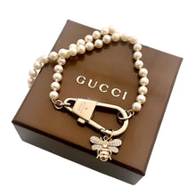 Load image into Gallery viewer, Repurposed Gucci KeyChain Clasp Mother of Pearl Bee Necklace