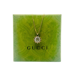 Repurposed Interlocking GG Gucci Crystal Double Sided Charm Necklace