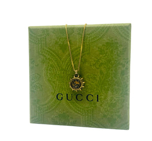 Repurposed Interlocking GG Gucci Crystal Double Sided Charm Necklace