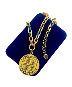 *Rare* X~Large Repurposed Yellow & Gold Louis Vuitton Trunks & Bags Coin Necklace