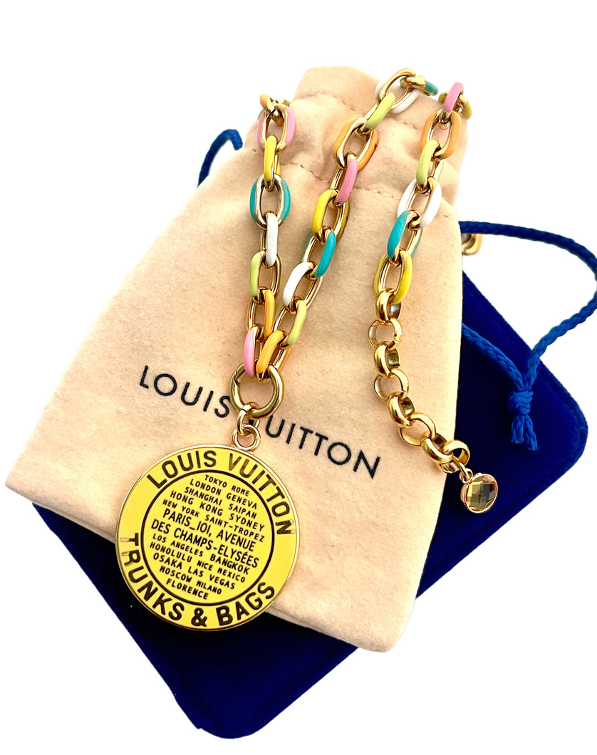 *Rare* X~Large Repurposed Yellow & Gold Louis Vuitton Trunks & Bags Coin Necklace