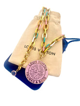 Load image into Gallery viewer, X~Large Repurposed Light Pink &amp; Gold Louis Vuitton Trunks &amp; Bags Coin Necklace