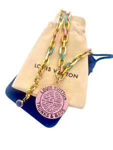 X~Large Repurposed Light Pink & Gold Louis Vuitton Trunks & Bags Coin Necklace