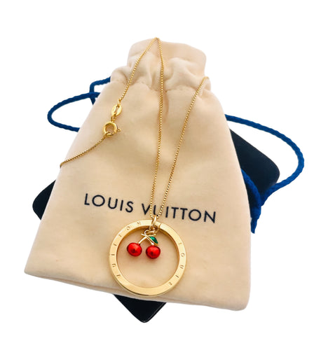 Repurposed Louis Vuitton Keyring Cherry Necklace