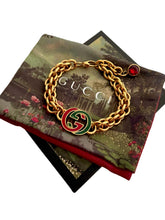 Load image into Gallery viewer, *Rare* Repurposed Red &amp; Green Interlocking GG Gucci Enameled Charm &amp; Chain Bracelet