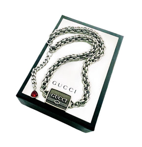 *Very Rare*Repurposed Gucci Hardware Chunky Link Necklace with accent Crystal Charm