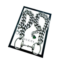 Load image into Gallery viewer, X~Large Repurposed Gucci Horsebit Chunky Necklace with accent Crystal Charm