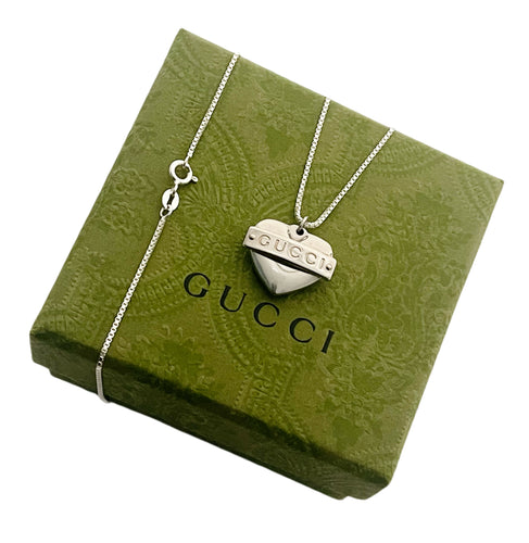 Repurposed Gucci Hardware Tag and Heart Charm Necklace