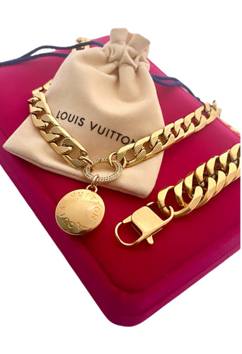 Repurposed Large Louis Vuitton Disc Charm *Convertible* Necklace/Bracelet