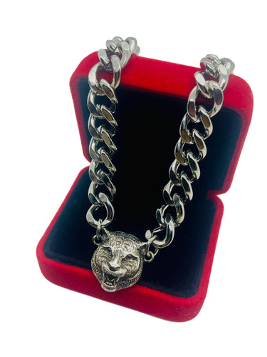 Repurposed *Rare* 3D Gucci Carved Sterling Tiger Head Necklace