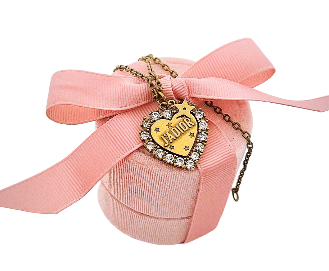 *Very Rare* Repurposed J’Adior Christian Dior Crystal Heart & Stars Charm Necklace