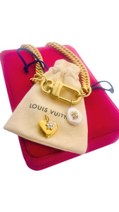 Repurposed Louis Vuitton Keyclasp Mother of Pearl & Heart Charm Necklace