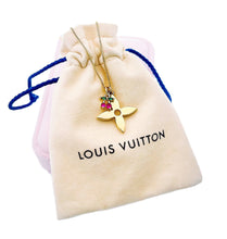 Load image into Gallery viewer, Repurposed Large Louis Vuitton Signature Logo Flower Charm &amp; Removable Cherry Necklace