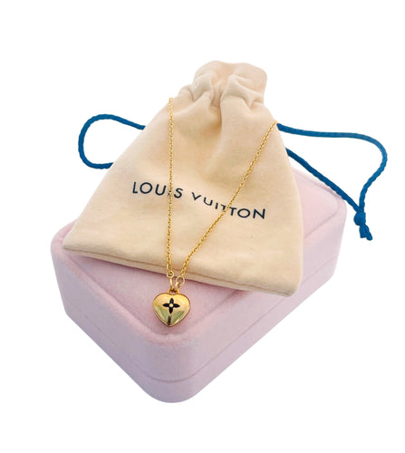 Small Repurposed Louis Vuitton Black & Gold Signature Flower Charm Necklace