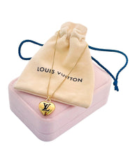 Load image into Gallery viewer, Medium Repurposed Louis Vuitton Black &amp; Gold Signature Logo Heart Charm Necklace