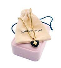 Load image into Gallery viewer, Medium Repurposed Gold &amp; Black Enameled Louis Vuitton Signature Flower Heart Charm Necklace