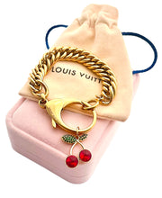 Load image into Gallery viewer, Repurposed Louis Vuitton Clasp Cherry Charm Bracelet