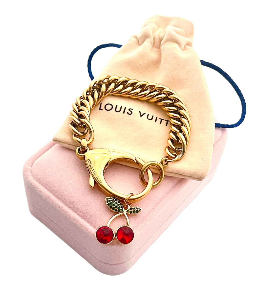 Repurposed Louis Vuitton Clasp Cherry Charm Bracelet