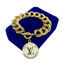 Load image into Gallery viewer, Repurposed Large Louis Vuitton Trunks &amp; Bags White~Gold Reversible Bracelet