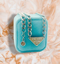 Load image into Gallery viewer, Repurposed Mocha Mousse &amp; Silver PRADA Tag Hardware Necklace