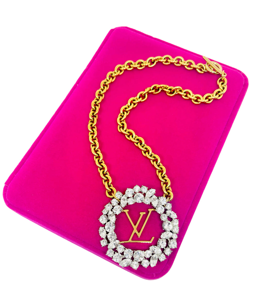 *Very Rare*Large Repurposed Crystal Louis Vuitton Hardware Necklace