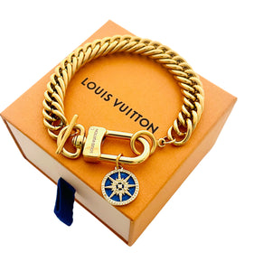 Repurposed Louis Vuitton Keyring & Crystal Paved Lapis Star Charm Bracelet