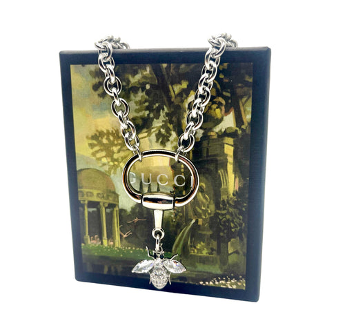 Repurposed Gucci Horsebit & Crystal Paved Bee Charm Necklace