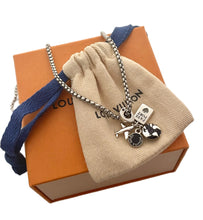 Load image into Gallery viewer, Repurposed Louis Vuitton Disc &amp; Travel Charm Necklace