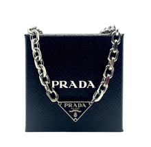 Load image into Gallery viewer, Repurposed Black &amp; Silver Prada Tag Toggle Necklace