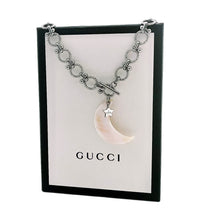 Load image into Gallery viewer, Custom Order Repurposed Gucci Star Sterling Charm &amp; Mother of Pearl Crescent Moon Necklace