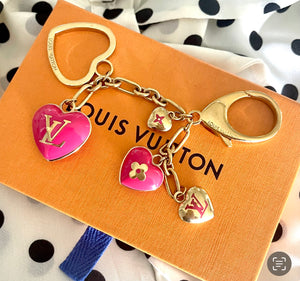 Medium Repurposed Gold & Pink Enameled Louis Vuitton Heart Charm Necklace