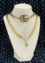 Load image into Gallery viewer, Repurposed Louis Vuitton Key Charm &amp; Crystal Padlock Necklace