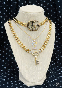 Repurposed Louis Vuitton Key Charm & Crystal Padlock Necklace