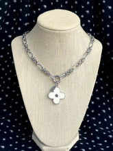 Load image into Gallery viewer, Large Repurposed Louis Vuitton White &amp; Silver Charm Convertible Bracelet/Necklace