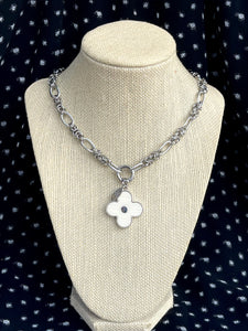 Large Repurposed Louis Vuitton White & Silver Charm Convertible Bracelet/Necklace