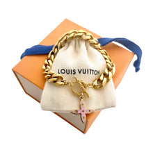 Load image into Gallery viewer, Repurposed Pink &amp; Yellow Louis Vuitton Flower Charm Bracelet